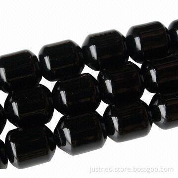Black-polished cylinder-shaped semi precious agate gemstone bead strands